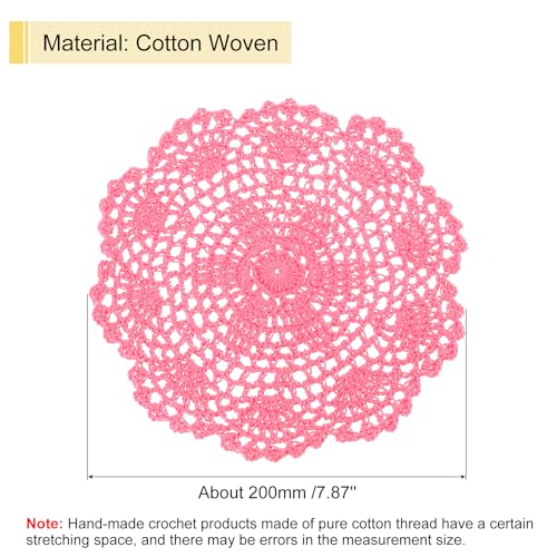 uxcell Lace Doilies, 4pcs 8" - Cotton Woven Round Crochet Coaster, Floral Design Fabric Handmade Placemat for Drink Wedding Party Decoration (Dark Pink) - color: Dark Pink