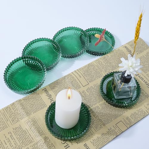 Crystal Glass Coaster 6 Pack Round Cup Drinks Coasters,Green - color: Green