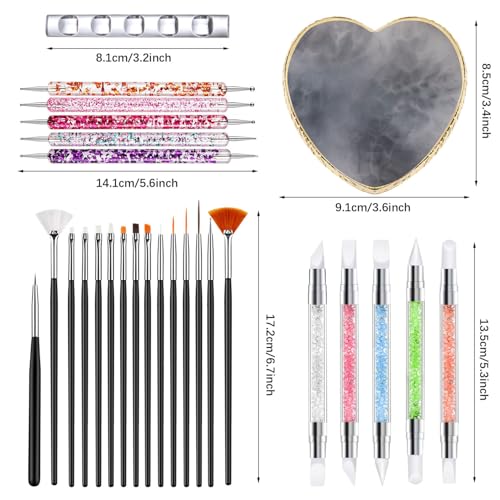 Nail Art Tools 27Pcs Set,Nail Art Brush,Resin Nail Art Palette,5 Pcs Nail Art Sculpture Pen,2-way Acrylic Silicone Engraving Pen Dotting Pen Tools Nail Art Kit for Nail Art DIY - color: F4#Black Style 9