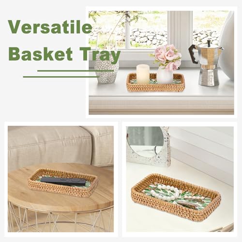 Key Basket Tray for Entryway Table,Woven Rattan Tray Rectangular - color: Green, size: 8.3" x 4.3" x 1.6"