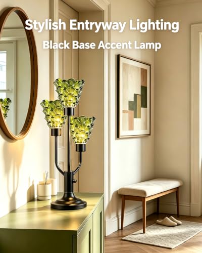 Lightdot Green Glass Mid Century Modern Table Lamp Dimmable Bulbs Included - color: 09-Black-Green-Shell