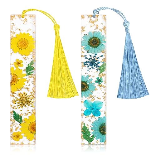 Bookmarks for Women, Kaluofan 2PCS Book Markers for Reading, Durable Handmade Dried Flower Resin Bookmarks with Tassels, Pretty and Increase Reading Interest - color: C, size: 2PCS