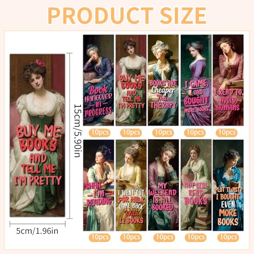 100 Pcs Funny Vintage Art Bookmarks Bulk, Fun Paper Book Marks for Women, Pretty Girl Reading Accessories, Book Lover Gifts Bookworm Supplies Birthday Christmas Stuffers - style: Funny Girl