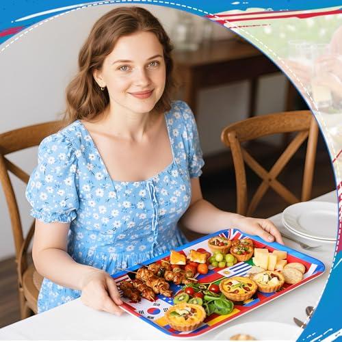 Vesici 4 Pack World Flag Serving Trays 13x10 Melamine Platters for Around the World Party Decorations, Rectangular International Map Dishes for Multicultural Global Theme Appetizers, Missionary Events - style: Flag