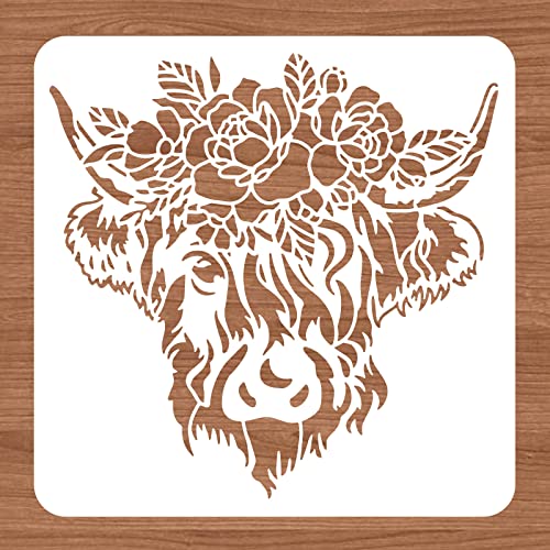 BENECREAT Highland Cow Plastic Painting Template, Animal Drawing Stencils for Art Painting, Scrabooking and Wall Decoration, 12x12 inch - color: Highland Cow