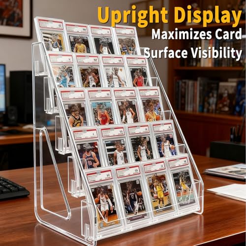 2 Pack 3-Tier Greeting Card Display Stand – Clear Vertical Riser Shelf Rack Holder for Trading Baseball Basketball Sports Graded Game Cards