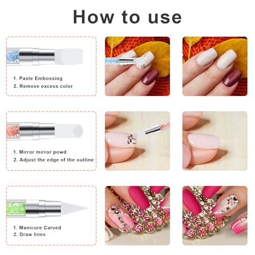 Sliverdew 10 Pcs Nail Art Sculpture Pen Dual Tipped Silicone Nail Tools Nail Art Acrylic Pen Silicone Brushes for Resin Nail Art Tools for Design Nail Foil Carving Drawing Effect Shaping Drawing - color: 10 pcs style B