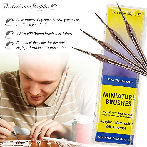 Fine Tip Paint Miniature Brushes. 4pc Round 00 Detail Paintbrushes Set for Acrylic Watercolor Oil - Art, Model Craft, Miniature Painting, Hobby Painting, Tabletop Figures, and Paint by Numbers Kits - style: 4pc Round Tip (Size 00)