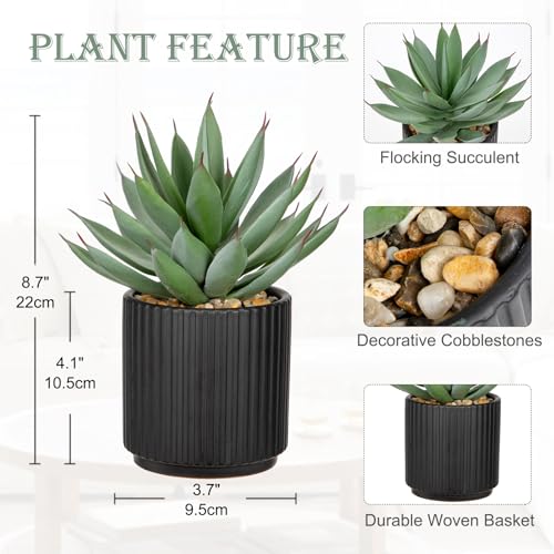 Briful Succulents Plants Artificial for Home Decor, Realistic Potted Fake Agave Plant, Black Ceramic Vase, Cute Aloe Maguey Faux Plant, Shelf Tables Decor, Modern Farmhouse Home Bathroom Decorations - color: Aloe-black Ceramic Pot