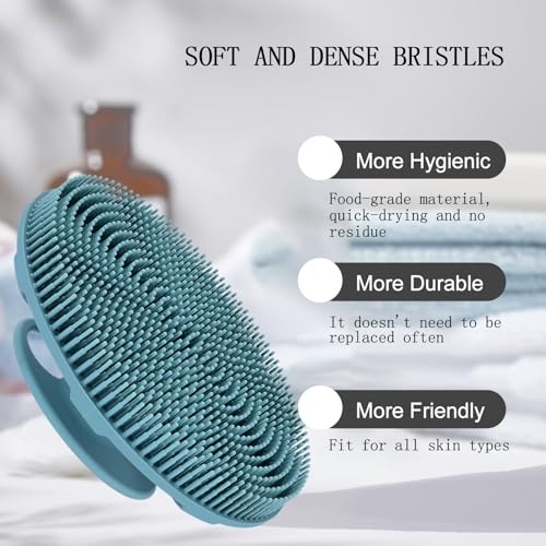 INNERNEED Food-Grade Soft Silicone Body Scrubber Shower Brush, Dark Green - color: Dark Green