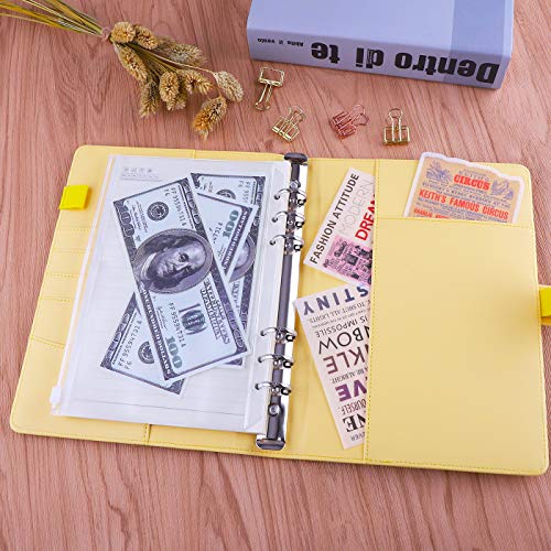 Antner A5 Notebook Binder 6 Ring Refillable Budget Planner Cover for Cash Organizer, PU Leather Aesthetic Photocard Holder Loose Leaf Small Binder with Magnetic Buckle for A5 Planner Inserts, Yellow - color: Yellow