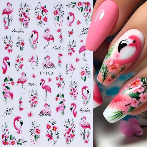 Summer Nail Stickers for Nail Art 12PCS Flower Nail Decals Self-Adhesive Butterfly Bee Ladybug Flamingo Floral Leaf Plant 3D Nails Supply DIY Sliders Manicure Decoration Accessories for Women - style: Summer Bee Flower