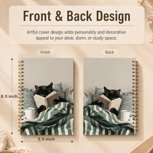 WDXIA Black Cat Reading Cozy Spiral Notebook 5.5x8.3 Inch - color: pattern-11