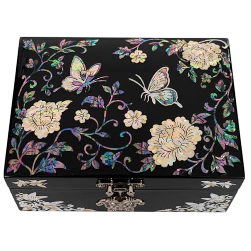February Mountain Elegant Mother of Pearl Jewelry Organizer Box with Mirror Lid - Gifts for women birthday unique Anniversary Christams and Special Occasions (Butterfly Garden) - style: Butterfly Garden