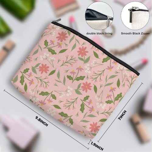 Boho Makeup Bag, Pastel Wildflower Cosmetic Bag Makeup Organizer Pouch - color: PinkFlower