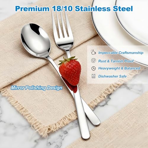 6 Korean Soup Spoons & 6 Dinner Forks Set, 18/10 Stainless Steel Long Handle Asian Spoons, Dishwasher Safe, Commercial Grade