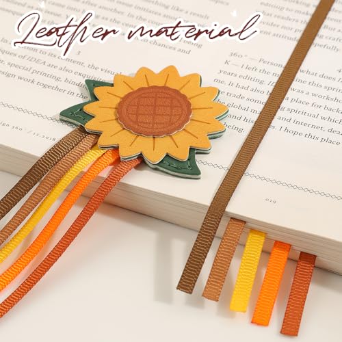 icceemee 2pcs Leather Bookmark with Sunflower Rose, Aesthetic Vintage Book Accessories, Handmade Tassel Bookmark for Women Men Gift - style: Sunflower & Rose