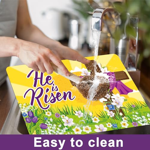 Happy Easter Placemats Set of 6 He is Risen Plastic Table Mat 17×13×0.04in - style: Religious Easter