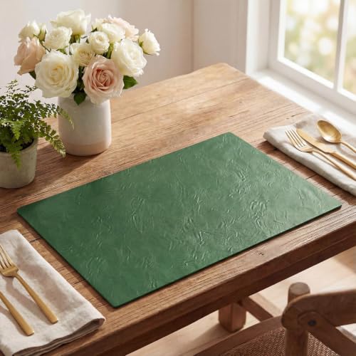 Artoid Mode Green Faux Leather Placemats Set of 4 - color: Green, size: 12" x 18", Rectangular Set of 4