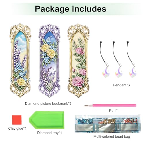 Tontut 3pcs Diamond Art Painting Kit Bookmarks, Mirror Mandala Beautiful General DIY Bookmarks, Lightweight and Durable for Reading Lovers - color: mirrors