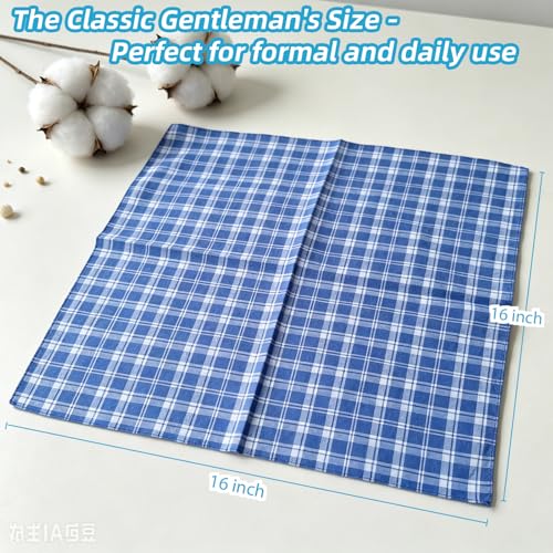 5 Pack Soft Cotton Handkerchiefs for Men - Assorted Plaid & Striped Patterns, Highly Absorbent & Machine Washable, 16"×16" Premium Pocket Squares for Men for Formal & Daily Use