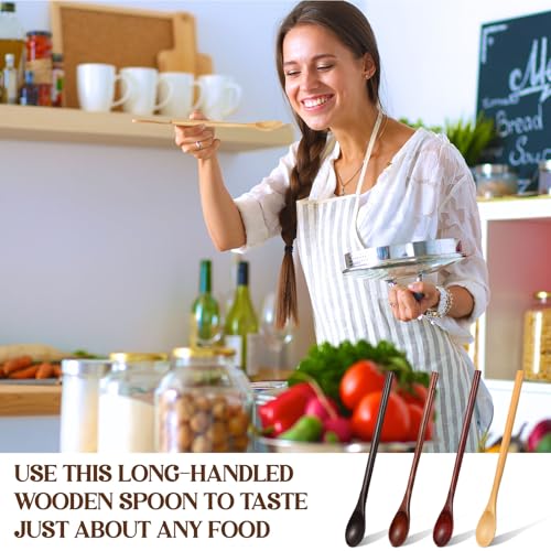 4 Pcs Wooden Tasting Spoons Long Handle 9 x 1.3 Inch for Cooking - size: 9 x 1.3 Inch