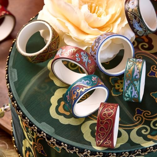 Chinoiserie Gold Foil Washi Tape Set 10 Rolls (Ancient Red) - color: Ancient Red