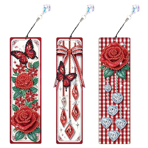 Tontut 3pcs Diamond Art Painting Kit Bookmark, Bow Rose Exquisite General DIY Bookmark, Lightweight and Durable, Suitable for Reading Lovers - color: bow tie