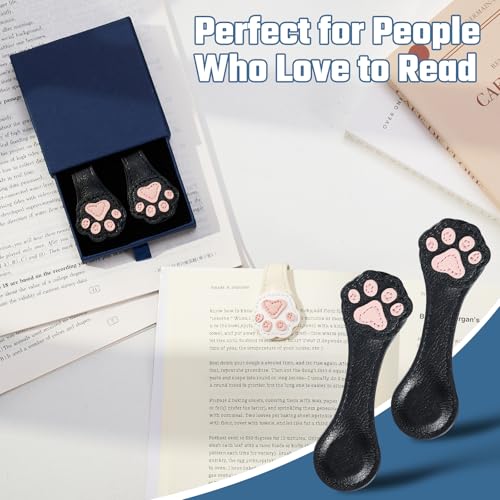 Ovesmusl 2Pcs PU Leather Paw Magnetic Bookmarks with Pen Holder - style: Paw (Black+Black)