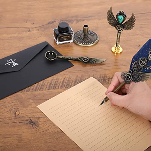 Quill Pen and Ink Set,Feather Pen Set for Calligraphy,Christmas Gift for Handwriting Lovers, Birthday Gift(Bule) - color: Blue