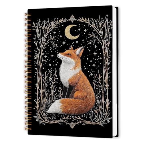 nvucamd Gothic Moonlit Fox Spiral Notebook, Vintage Celestial Moon Fox Journal Notebook, Witchy Cottagecore Botanical Journaling Notebooks for Women Men, Retro Animal Gifts Office Supplies, 5.5x8.3In - color: fox