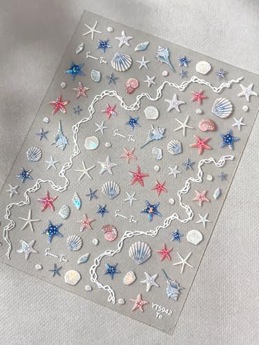 5D Embossed Under The Sea Stickers for Nail Art Jelly Fish Self-Adhesive Nail Art Decals for Women Nail Supplies Art Design Stickers (YT5942Te) - style: YT5942Te
