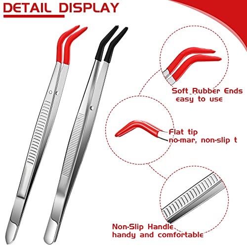 Honoson 2 Pieces Curved Bent Tweezers with Rubber Tip, Red, Black - color: Red, Black