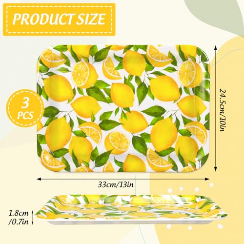 JarThenaAMCS 3Pcs Lemon Serving Trays Reusable Serving Dishes Watercolor Yellow Lemon Platter for Summer Fruit Birthday Party Serving Food Snacks Fruits Dessert - style: Lemon