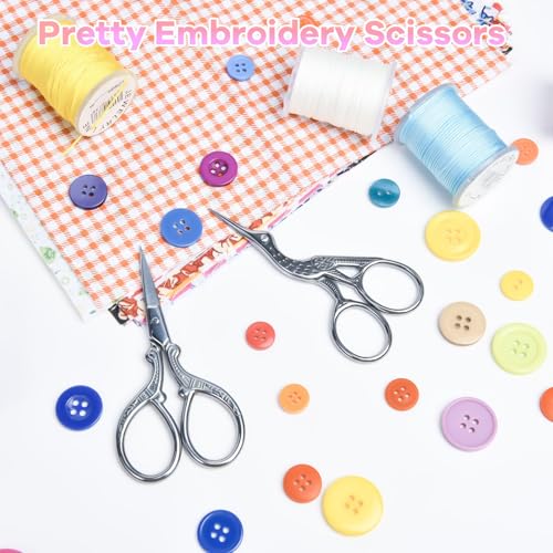 AQUEENLY Embroidery Scissors 2 Pcs Small Sewing Scissors Sharp Stainless Steel 3.6 Inches for Artwork, Crochet, Needlework, Threading, Silver - color: Silver