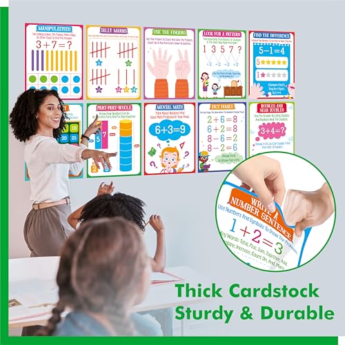 15 Mathematics Strategy Posters, Early Learning Poster Math Manipulative for Teachers, Addition & Subtraction Strategies for kids, Bulletin Board, Classroom Wall Decor for School Supplies (8.5" x 11") - color: 15 Mathematics Strategy Posters