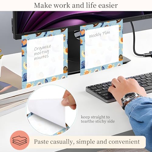 Sticky Notes 3x3 Inches, Cute Self-Stick Note Pads, Funny Memo Pads, Easy to Post Sticky Notes for Office, Home & Notebook Cute Blue Snail - color: Cute Blue Snail