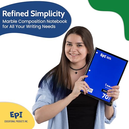EPI Spiral Notebook | Wide - 70 Sheets, Durable Spiral Binding | 10.5 x 8 in | Classroom Supplies | School, Office, Note Taking, Journaling - 6 Pack - color: Blue, size: 6