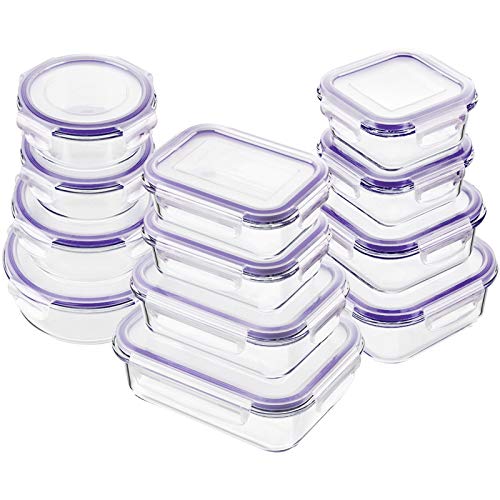 24pc Glass Food Storage Containers, Locking Lids，Glass Meal Prep Containers - color: Purple