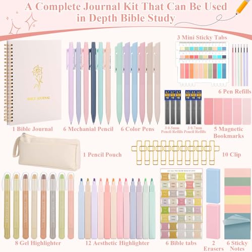 79 Pack Bible Study Supplies Journaling Kit for Women, Prayer Journal Note Taking Annotation Kit, Bible Tabs and Highlighters Set with Pencil Case and More Bible Study Tools - color: Multi