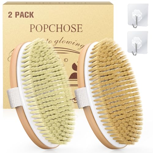 POPCHOSE Dry Brushing Body Brush, Natural Bristle Exfoliating Brush - size: 2 Count (PP+Boar Bristles)