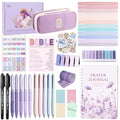 XKDOUS 50 Bible Study Supplies Journaling Kit with Journal and Case, Purple - color: Purple