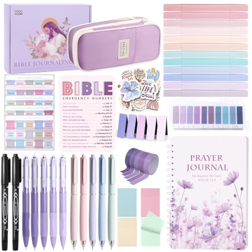 XKDOUS 50 Bible Study Supplies Journaling Kit with Journal and Case, Purple - color: Purple