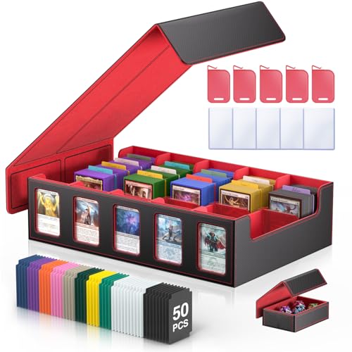 Trading Card Storage Box 5-Row 3900+ Capacity, Black Red - color: Black Red, size: 3900+ with Magnetic Lid