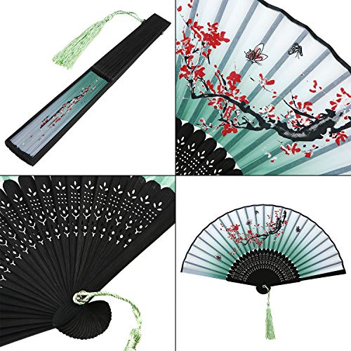 Chuangdi 12 Pcs Folding Hand Fans for Line Silk Dancing Fan, Cherry Blossom - style: Cherry Blossom