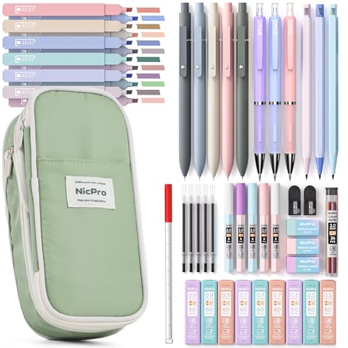 Nicpro School Supplies Stationary Set with Pencil Case, 50 PCS Green - color: Green, size: 1 count (Pack of 50)