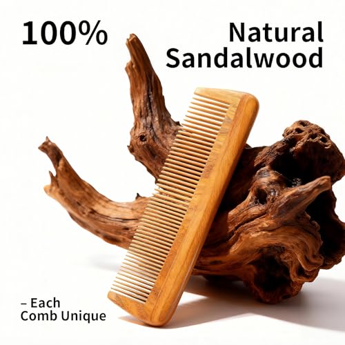 Onedor Handmade 100% Natural Green Sandalwood Wooden Comb for Men Hair, Beard, and Mustache Styling Pocket Comb With Leather Case (Long) - size: Long, style: Long