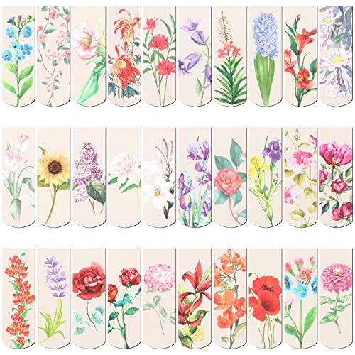 Gersoniel 30 Pcs Magnetic Bookmarks Clips Flowers Magnet Page Markers for Book Lovers Women Reading Office, Floral Style, 2.3 x 0.8 Inches