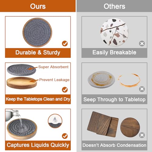 Wood Coasters for Drinks, Eykao Absorbent Coaster Sets of 8, Woven Drink Coasters for Coffee Table, Housewarming Gift for Farmhouse Home Decor,4 inches - color: Dark Grey