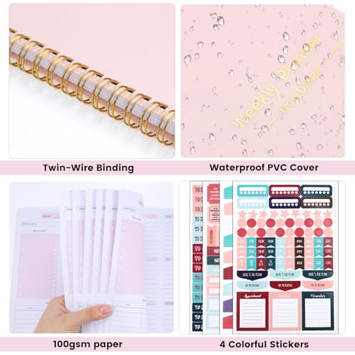 Thboxes A5 Weekly Planner Notebook, 52 Week Undated Journal for Women, Pink - color: Pink Cute